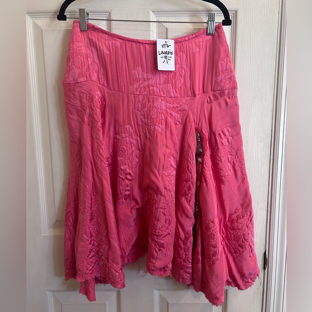 Christian Lacroix vintage Pink Sequin quilted Midi Skirt *6 *Rare